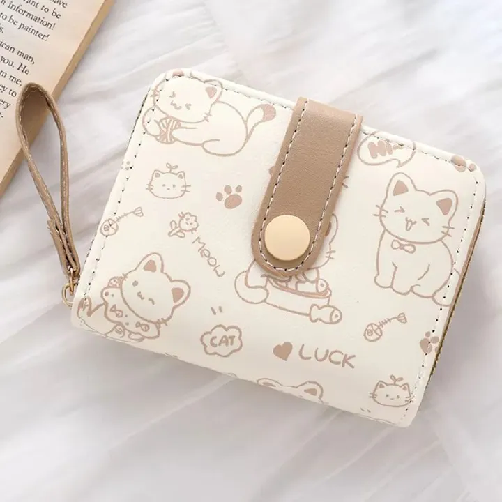 Cute Cat Wallets for Women Card Holder Small Purses with Zip Coin Pocket High Quality Square Hand Bags