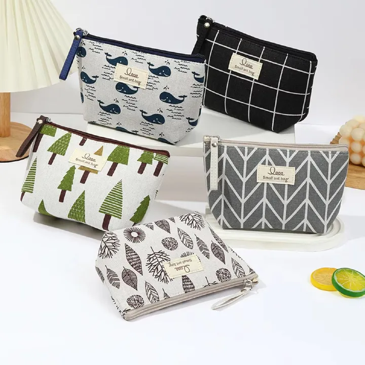 Japanese and Korean canvas makeup bag Simple and portable travel storage toiletry bag Multi functional student pencil case