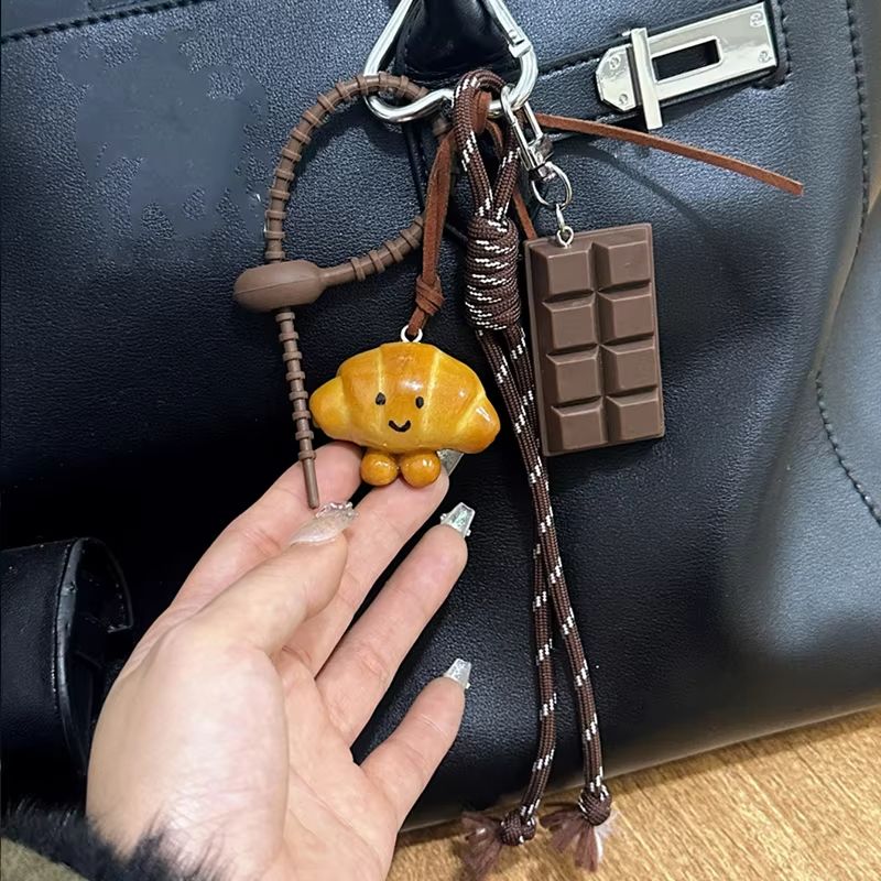 Braided Rope Bag Pendant High-grade Keychain Pendant Cute Miu Series Alkaline Water Bread Ins Bag Pendant Chocolate Pendant