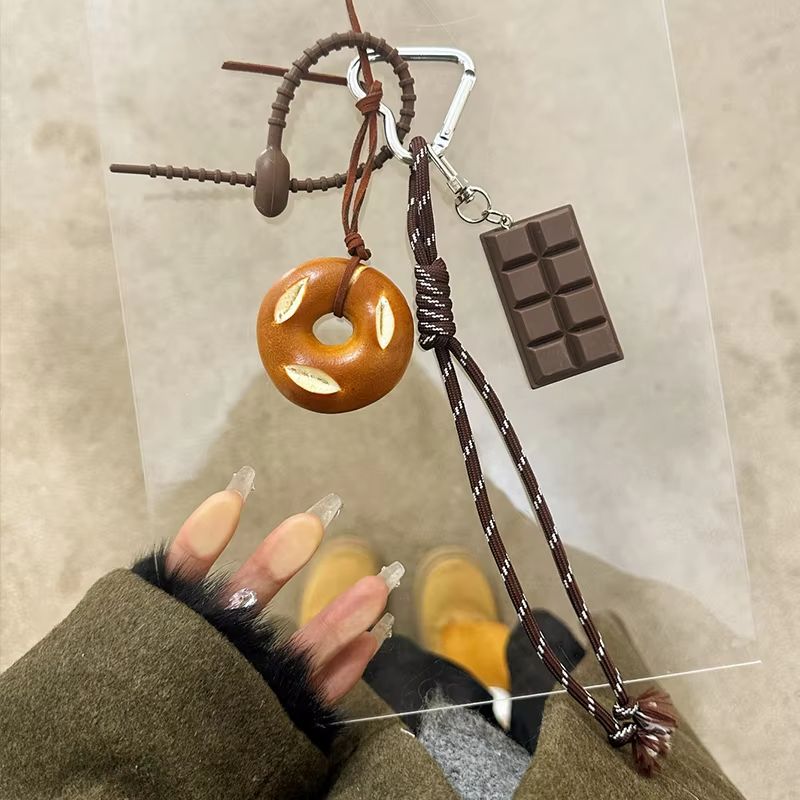 Braided Rope Bag Pendant High-grade Keychain Pendant Cute Miu Series Alkaline Water Bread Ins Bag Pendant Chocolate Pendant