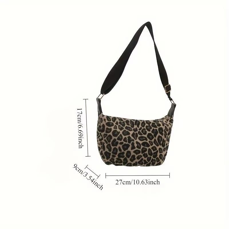 Women's Leopard Print Crossbody Bag Stylish Durable Nylon Small Purse with Comfortable Wide Strap for Shopping, Office, Travel