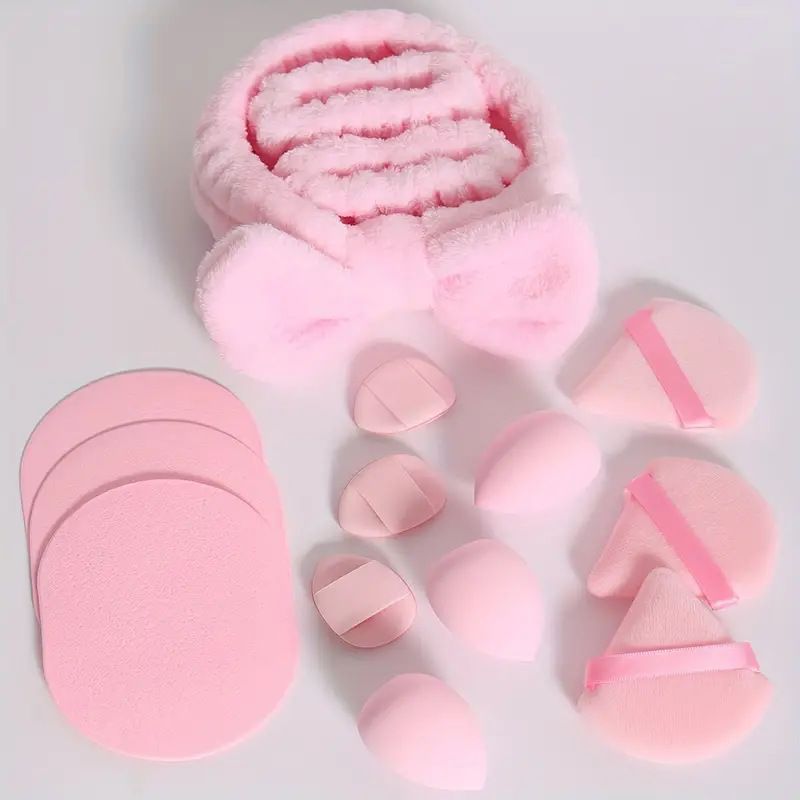 12/15Pcs Cosmetic Puff Makeup Sponge Blender Beauty Egg Foundation Sponges Puff Wash Face Headband Wristband Make Up Accessories