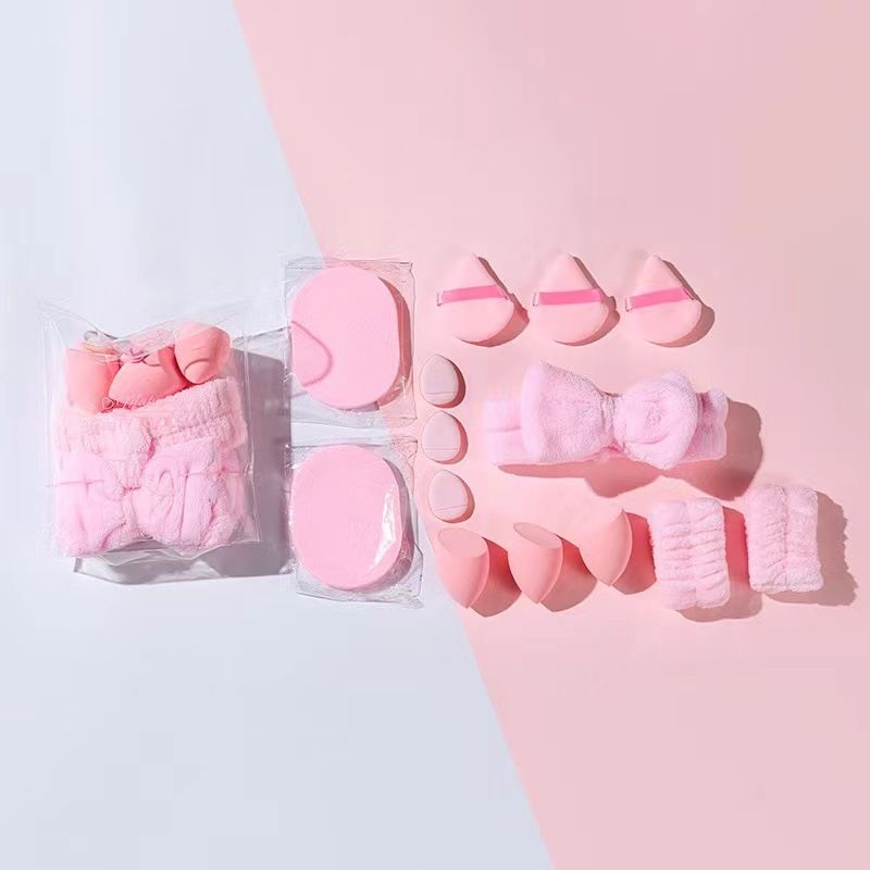 12/15Pcs Cosmetic Puff Makeup Sponge Blender Beauty Egg Foundation Sponges Puff Wash Face Headband Wristband Make Up Accessories
