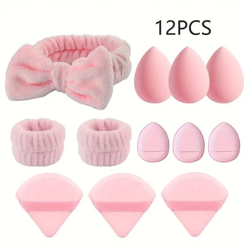 12/15Pcs Cosmetic Puff Makeup Sponge Blender Beauty Egg Foundation Sponges Puff Wash Face Headband Wristband Make Up Accessories