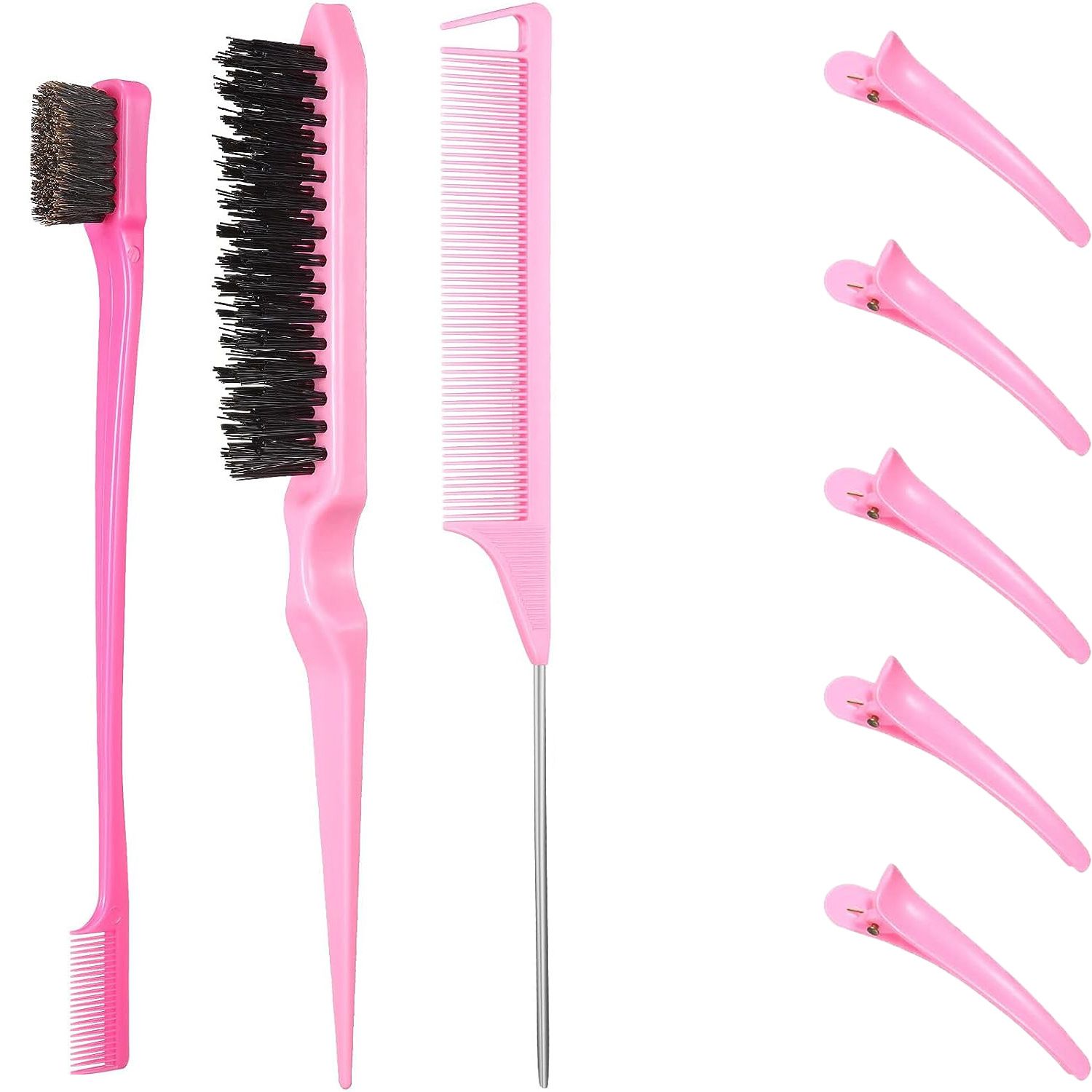 3Pcs Slick Back Hair Brush Set Bristle Hair Brush Brush Teasing Comb for Women Baby Kids Black Hair