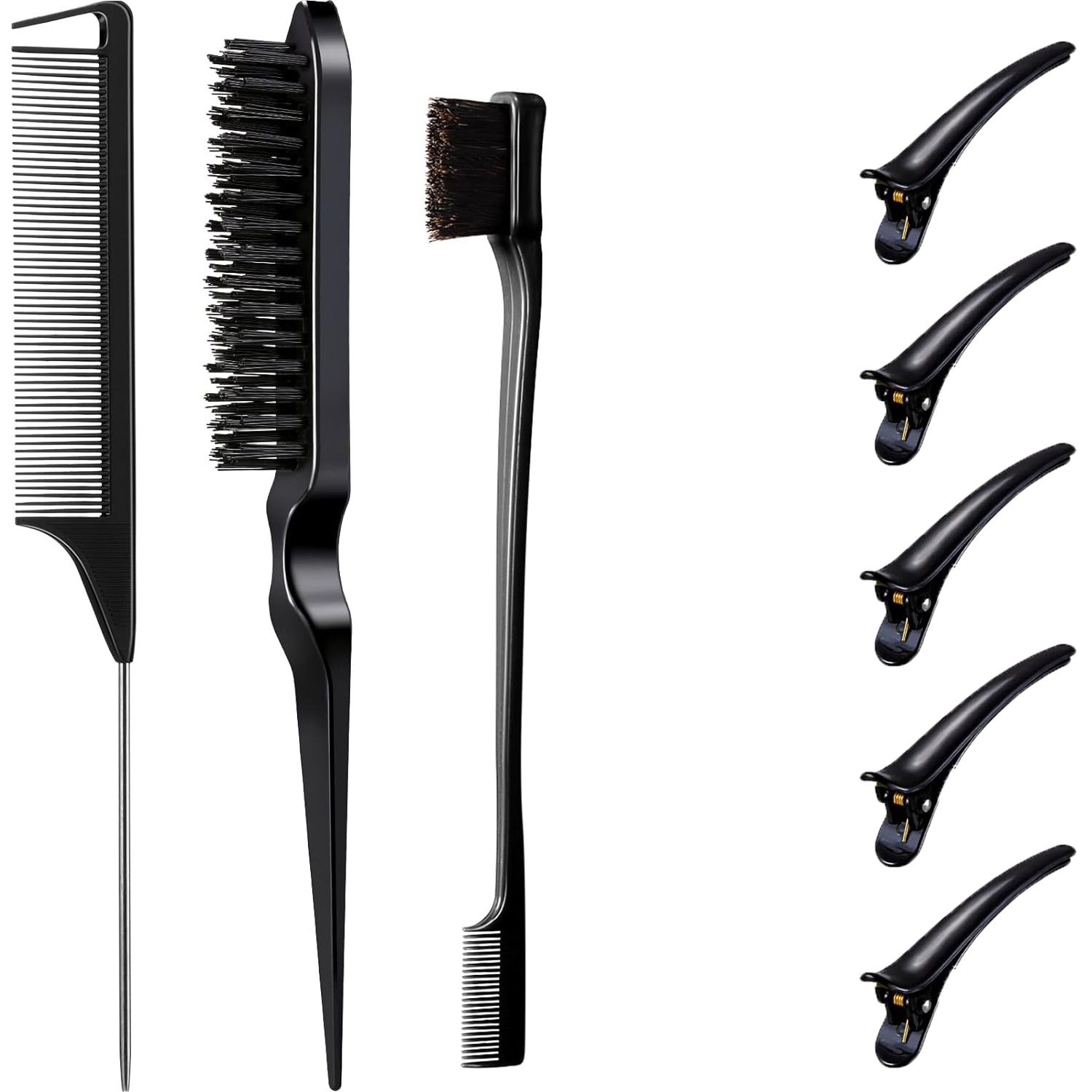 3Pcs Slick Back Hair Brush Set Bristle Hair Brush Brush Teasing Comb for Women Baby Kids Black Hair
