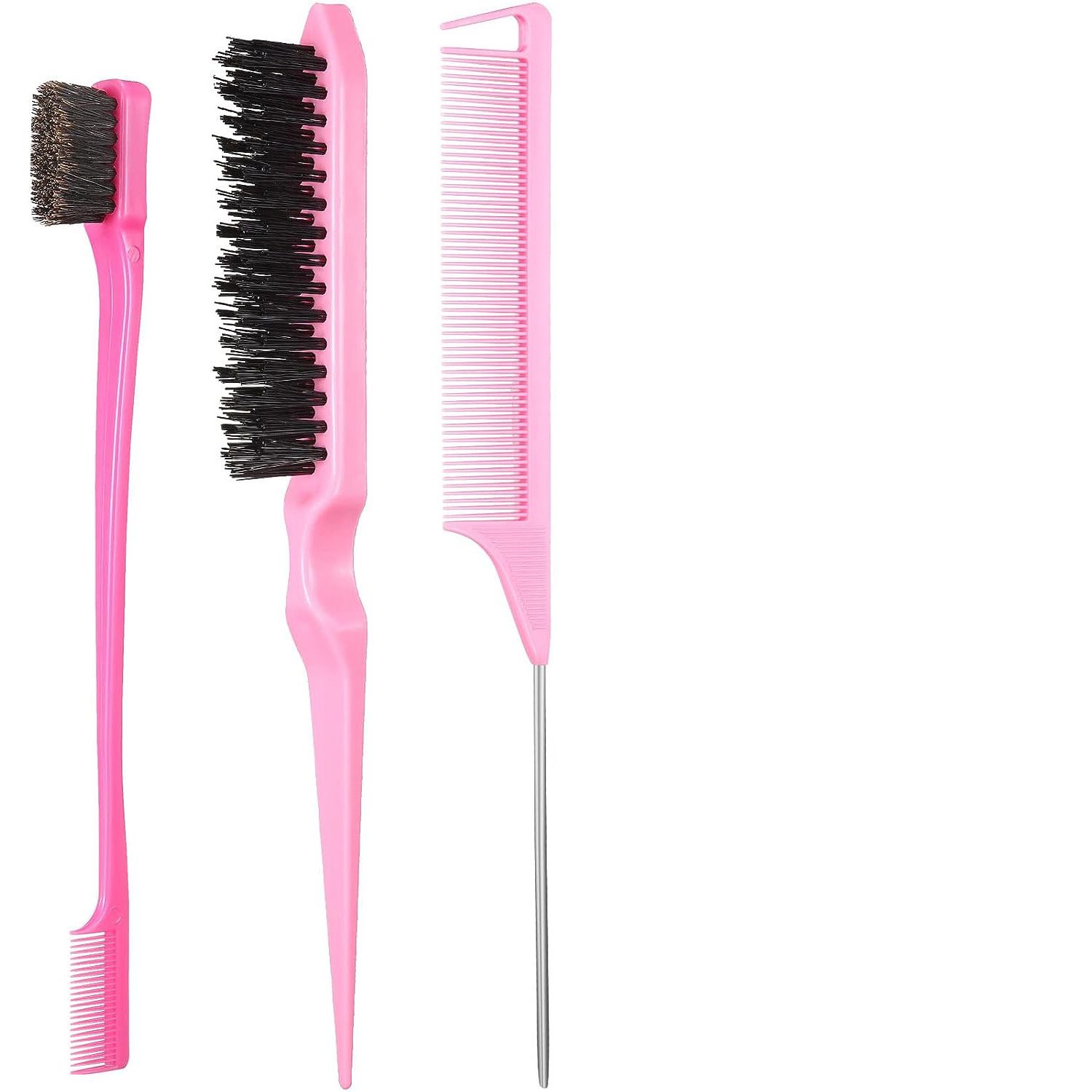 3Pcs Slick Back Hair Brush Set Bristle Hair Brush Brush Teasing Comb for Women Baby Kids Black Hair