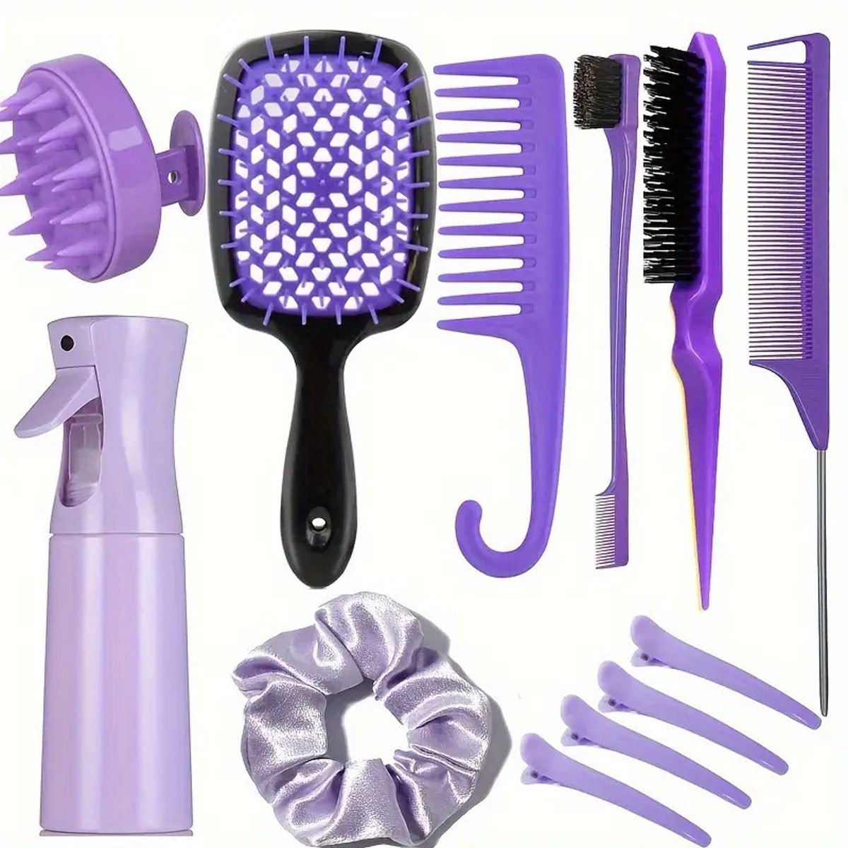 12pcs/set Anti static Detangling Hairbrush set curly hair comb Massage hollow comb Salon professional hairdressing tools set