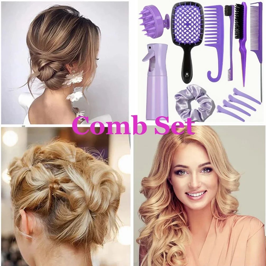 12pcs/set Anti static Detangling Hairbrush set curly hair comb Massage hollow comb Salon professional hairdressing tools set