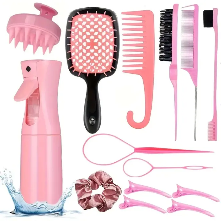 12pcs/set Anti static Detangling Hairbrush set curly hair comb Massage hollow comb Salon professional hairdressing tools set