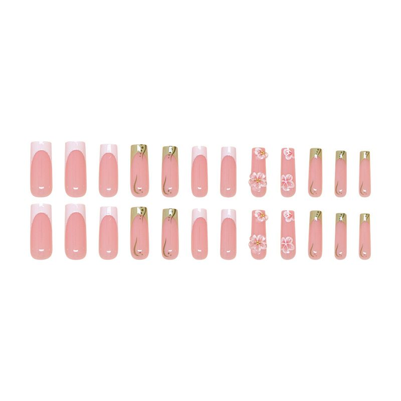 24Pcs/set Medium Length French Fake Nails Blue Pink Halo Glossy False Nail Artificial Acrylic Press On Nails Art tips Removable