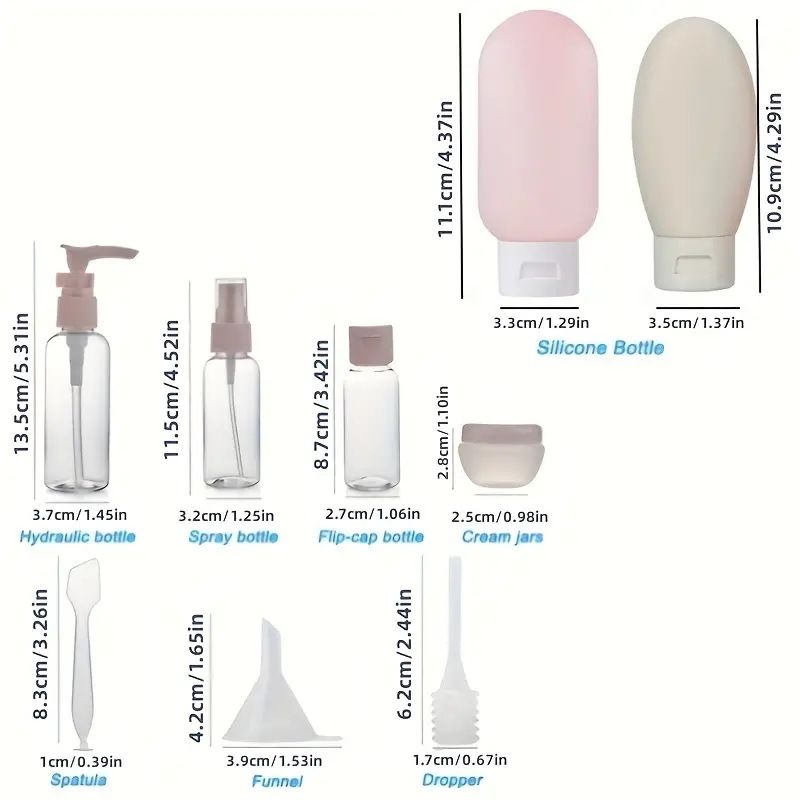 11pcs Travel Bottle Set Refillable Spray Lotion Shampoo Shower Gel Tube Bottling Cosmetic Fine Mist Spray Bottle Squeeze Tubes