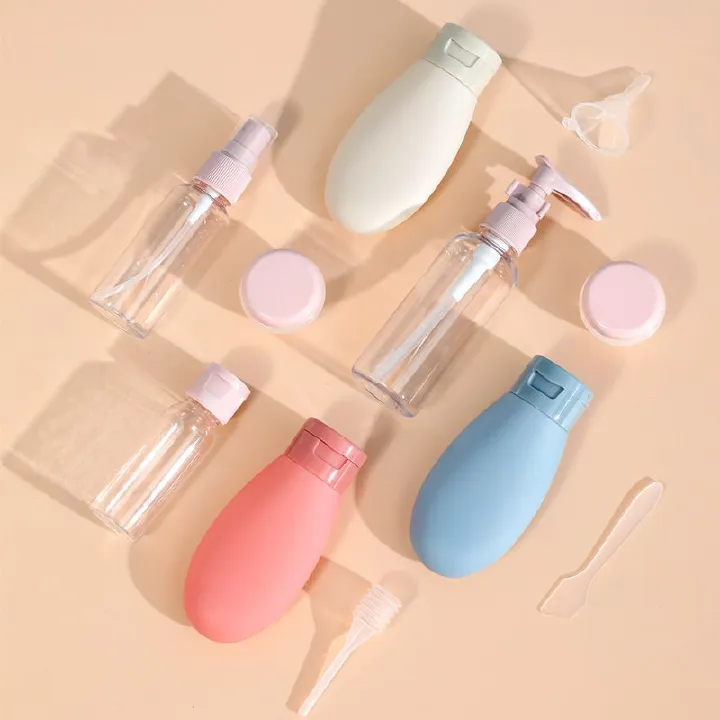 11pcs Travel Bottle Set Refillable Spray Lotion Shampoo Shower Gel Tube Bottling Cosmetic Fine Mist Spray Bottle Squeeze Tubes