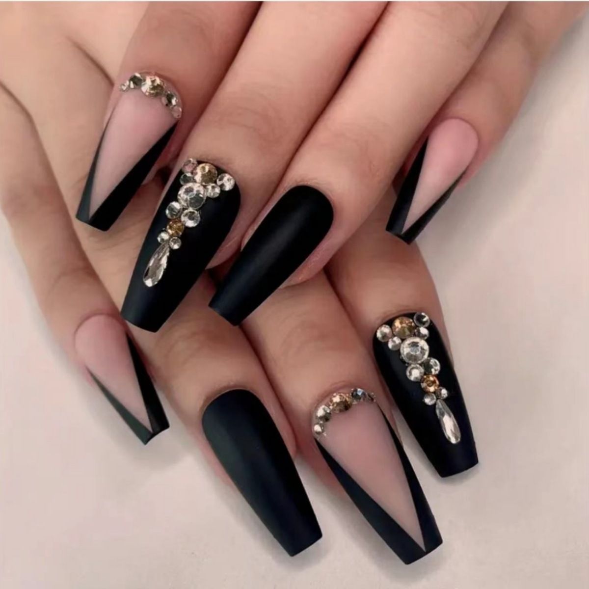 24Pcs Square False Nails with Jelly Glue Wearable Red Long Coffin Fake Nails Rhinestone Design Ballet Full Cover Press on Nails Tips