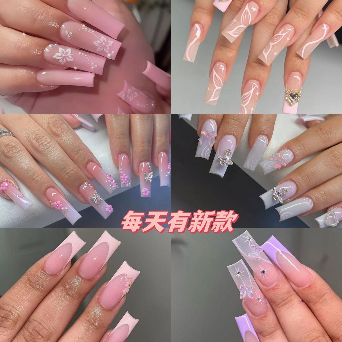 24Pcs Square False Nails with Jelly Glue Wearable Red Long Coffin Fake Nails Rhinestone Design Ballet Full Cover Press on Nails Tips