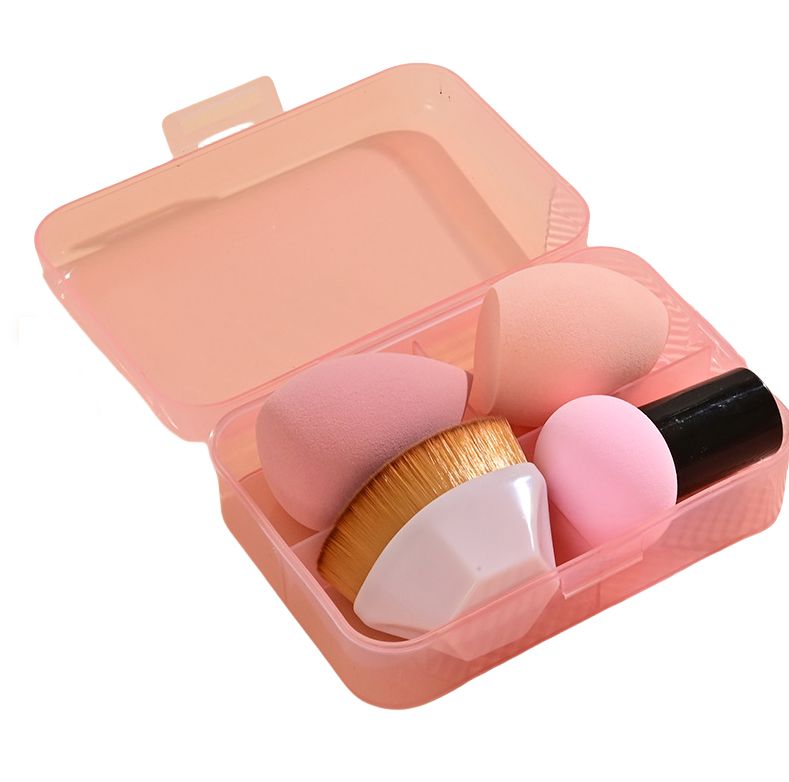 4PCS Pink/Red Cosmetics Makeup brushes #55 Foundation Brush with Sponge Beauty Egg Slanted Powder Puff Beauty tool Makeup Kit