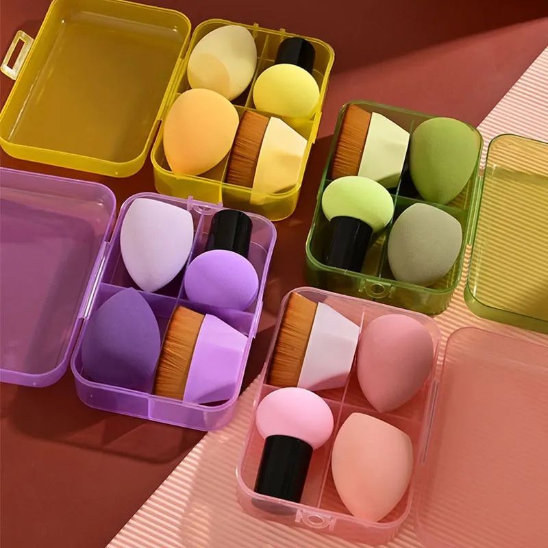 4PCS Pink/Red Cosmetics Makeup brushes #55 Foundation Brush with Sponge Beauty Egg Slanted Powder Puff Beauty tool Makeup Kit