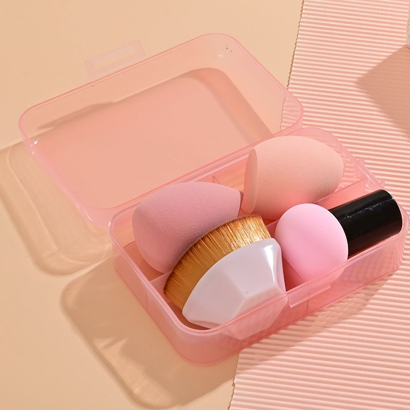 4PCS Pink/Red Cosmetics Makeup brushes #55 Foundation Brush with Sponge Beauty Egg Slanted Powder Puff Beauty tool Makeup Kit