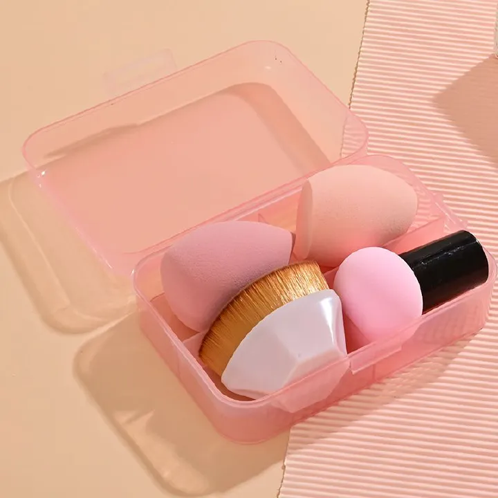4PCS Pink/Red Cosmetics Makeup brushes #55 Foundation Brush with Sponge Beauty Egg Slanted Powder Puff Beauty tool Makeup Kit