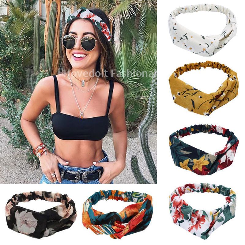 Women Girls Summer Bohemian Hair Bands Print Headbands Retro Cross Turban Bandage Bandanas HairBands Hair Accessories Headwrap