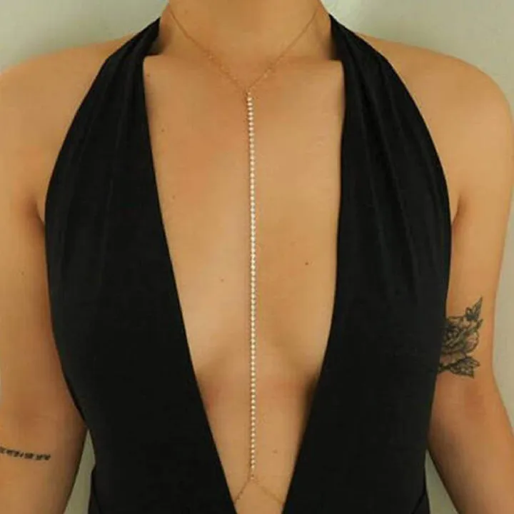 New Women Sexy Fashion Black Bead Chest Chain Body Jewelry Trend Punk Metal Tassel Waist Belly Chain Strap Decorate Street Style