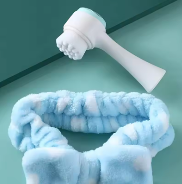 Face Wash Brush & Headband Set - Double Side Soft Bristles & Silicone Face Cleaning Brush Spa Headband For Face Skin Care - Gift
