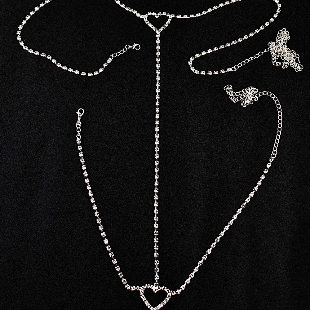 Stonefans Bohemian Crystal Heart Leg Chain Sexy Thigh Jewelry for Women Waist Belly Body Jewelry Rhinestone Leg Garter Chain