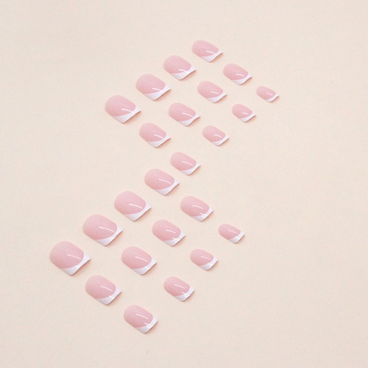 24Pcs/Set Short French Wearing Fake Nails Art Pink Gentle Girl Glitter Pearlized Press on Nail Tips Cute Natural Sweet Ins Style