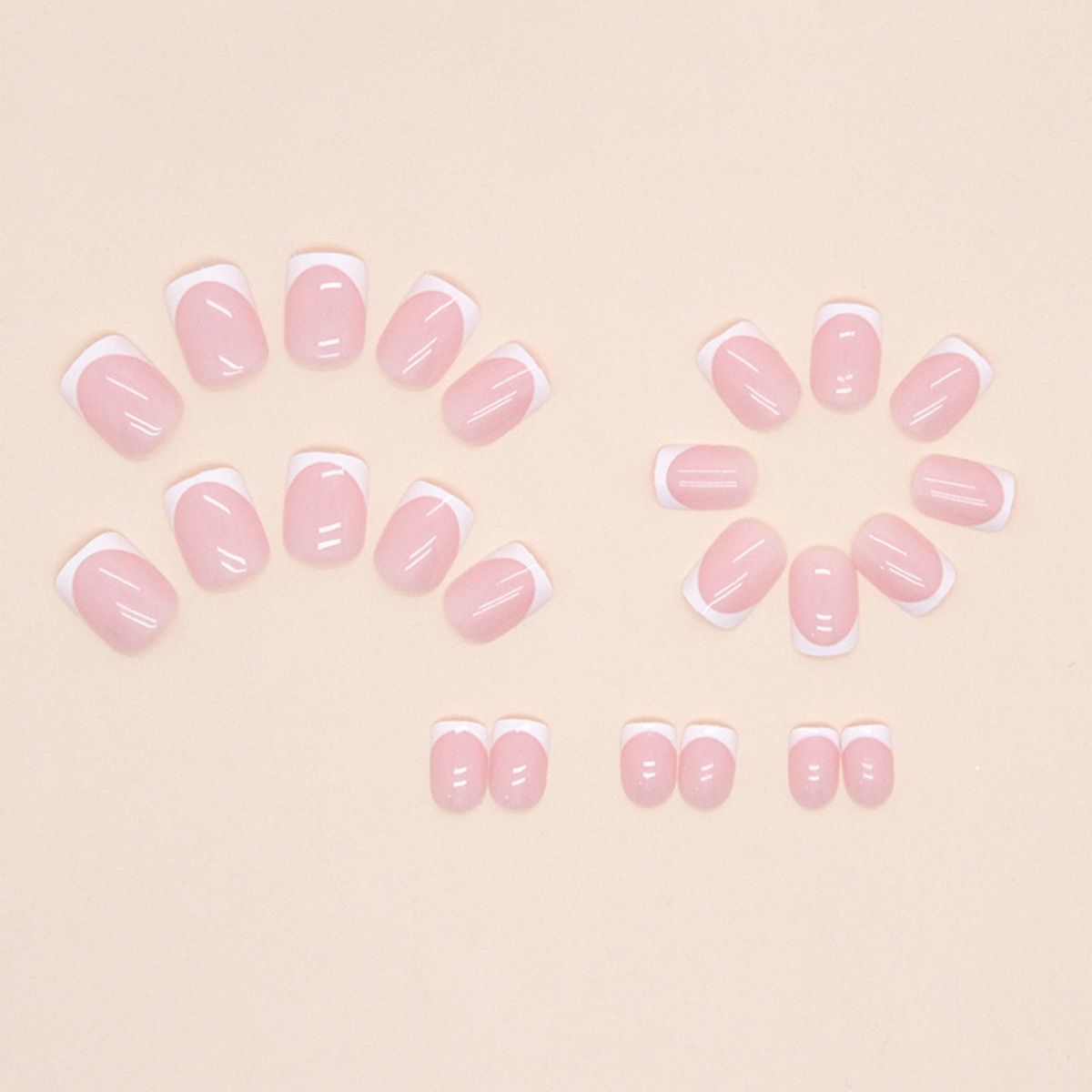 24Pcs/Set Short French Wearing Fake Nails Art Pink Gentle Girl Glitter Pearlized Press on Nail Tips Cute Natural Sweet Ins Style