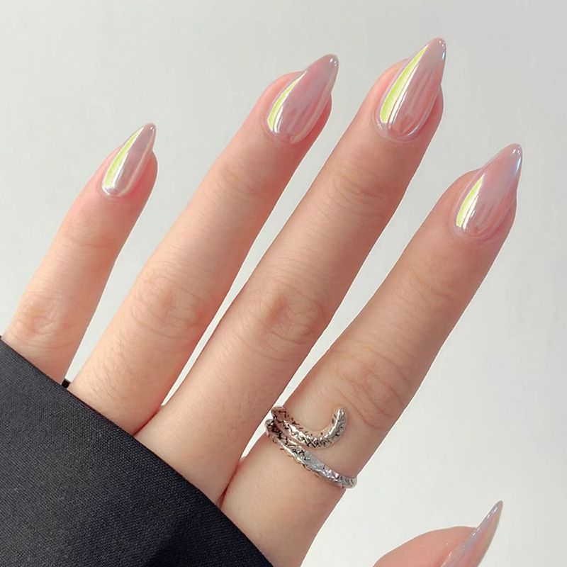 24Pcs/Set Almond Gradient Press On Nail Art Wearable Fake Nails Pointed Simple Ballet Coffin Reusable False Nails Tips Finished