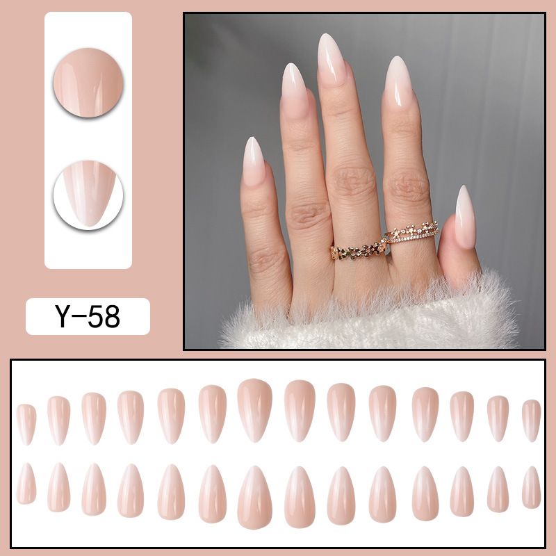 24Pcs/Set Almond Gradient Press On Nail Art Wearable Fake Nails Pointed Simple Ballet Coffin Reusable False Nails Tips Finished