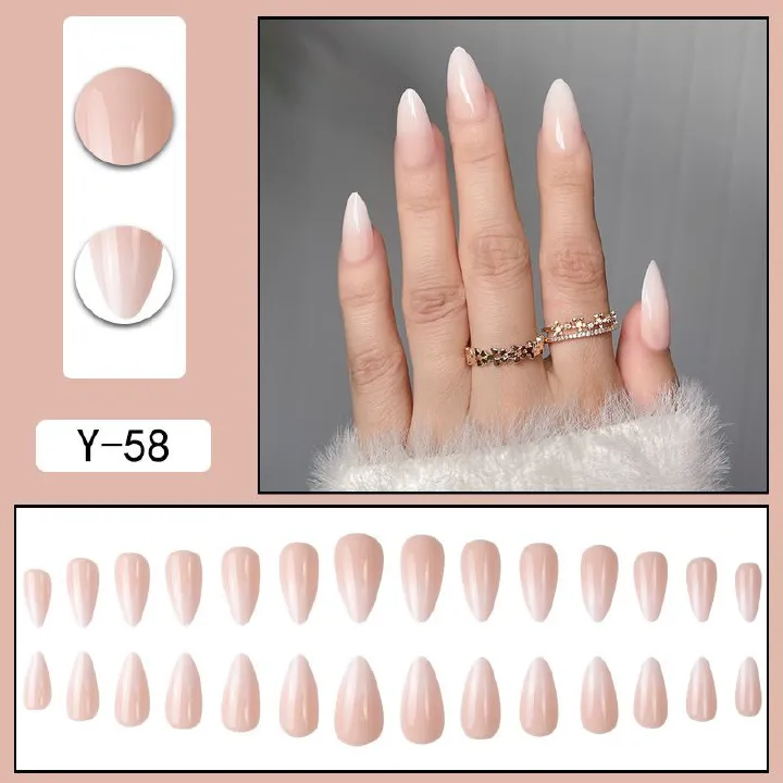24Pcs/Set Almond Gradient Press On Nail Art Wearable Fake Nails Pointed Simple Ballet Coffin Reusable False Nails Tips Finished