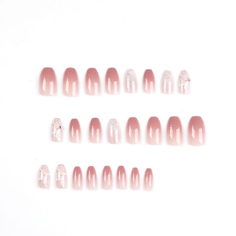 24pcs Gradient Fake Nails French Ballerina Nail Waterproof Faux Medium Coffin false nails Fingernails Press on Nails Tips view 4