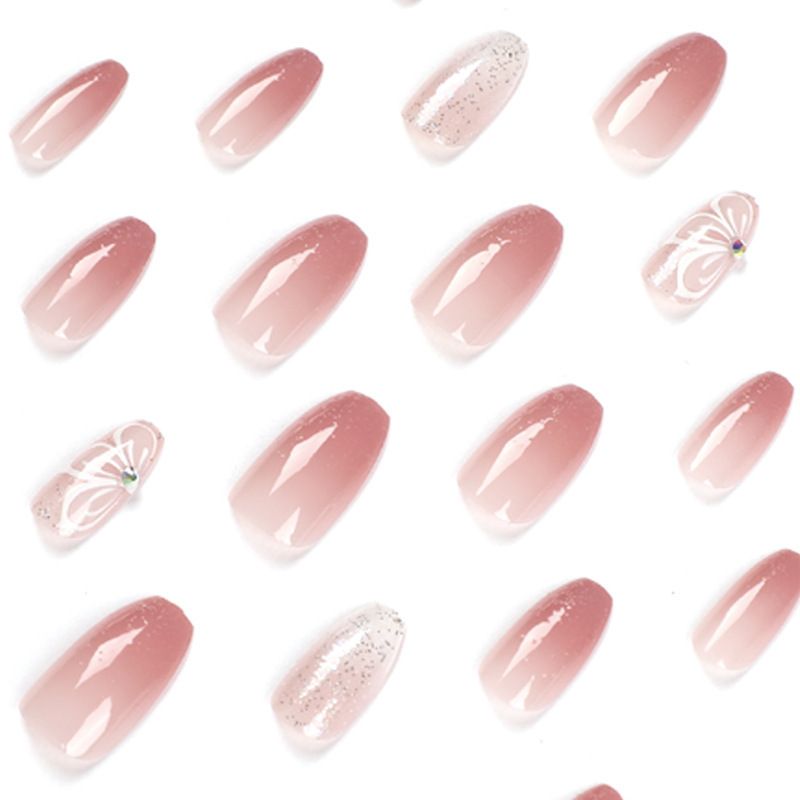 24pcs Gradient Fake Nails French Ballerina Nail Waterproof Faux Medium Coffin false nails Fingernails Press on Nails Tips view 2