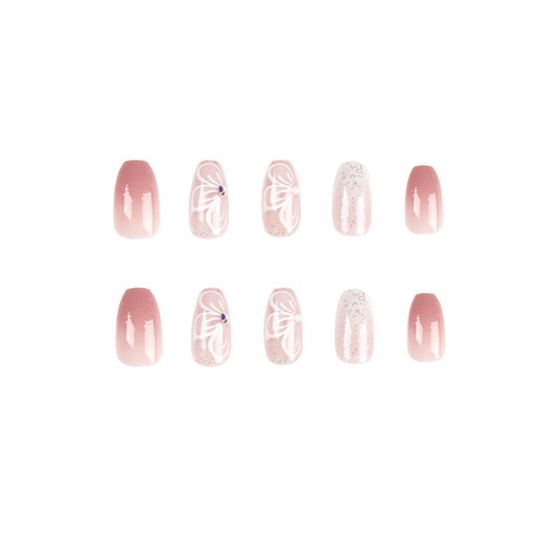 24pcs Gradient Fake Nails French Ballerina Nail Waterproof Faux Medium Coffin false nails Fingernails Press on Nails Tips view 3