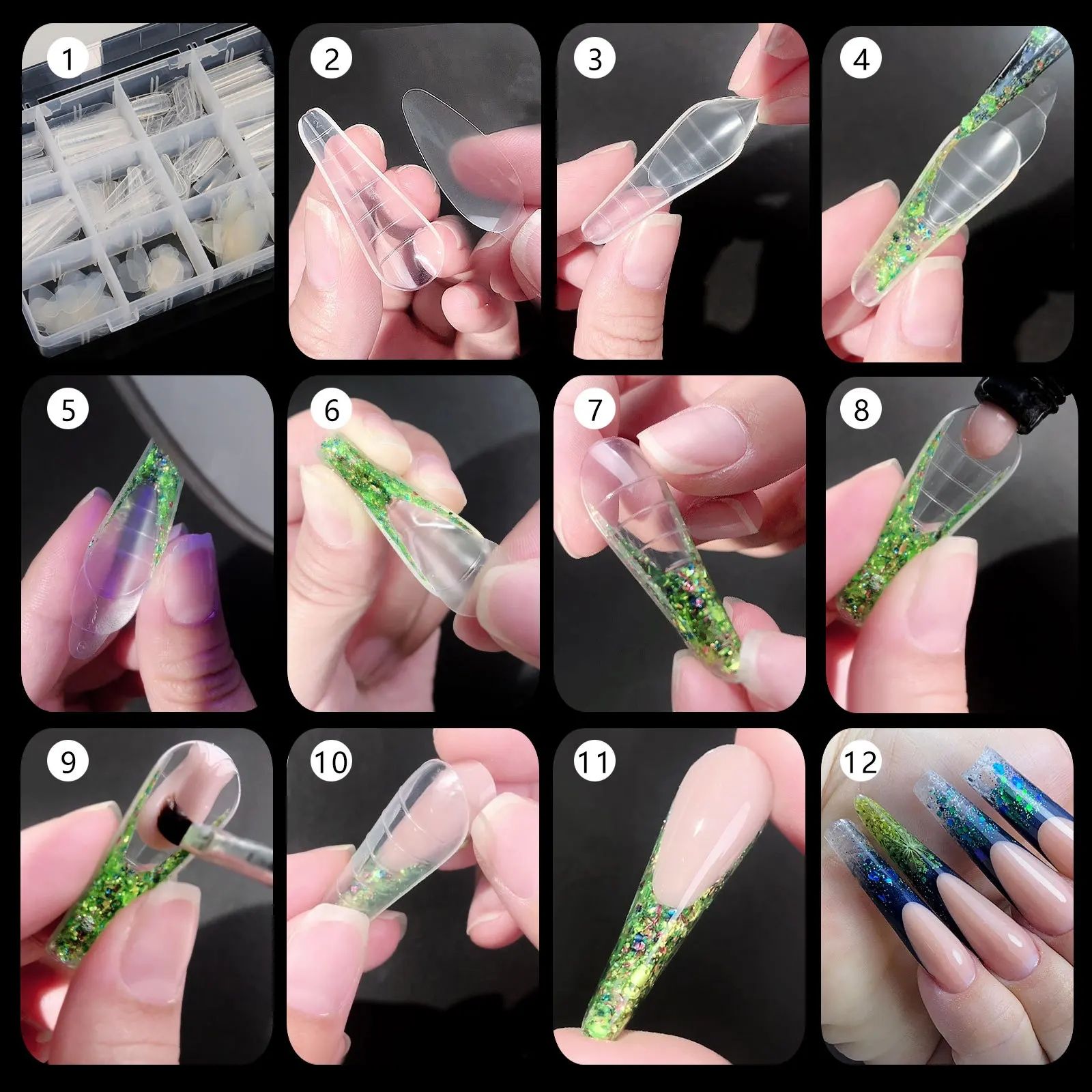 120/288pcs/Box Dual Forms False Nails Tips Sets For Gel Extension Quick Building French Nails Mold Soft Silicone Pads Manicure Tools