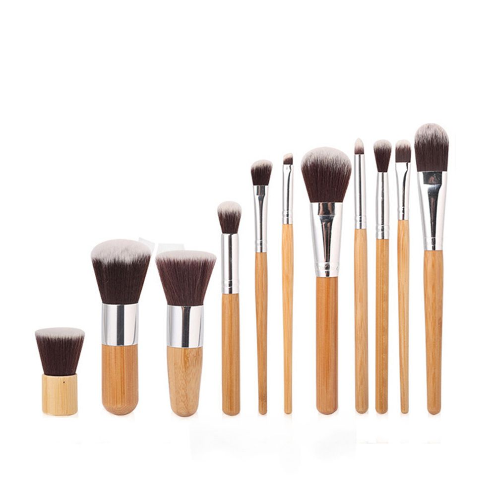 11Pcs/Pack Natural Bamboo Handle Makeup Brushes Set High Quality Foundation Blending Cosmetic Make Up Tool Set With Cotton Bag