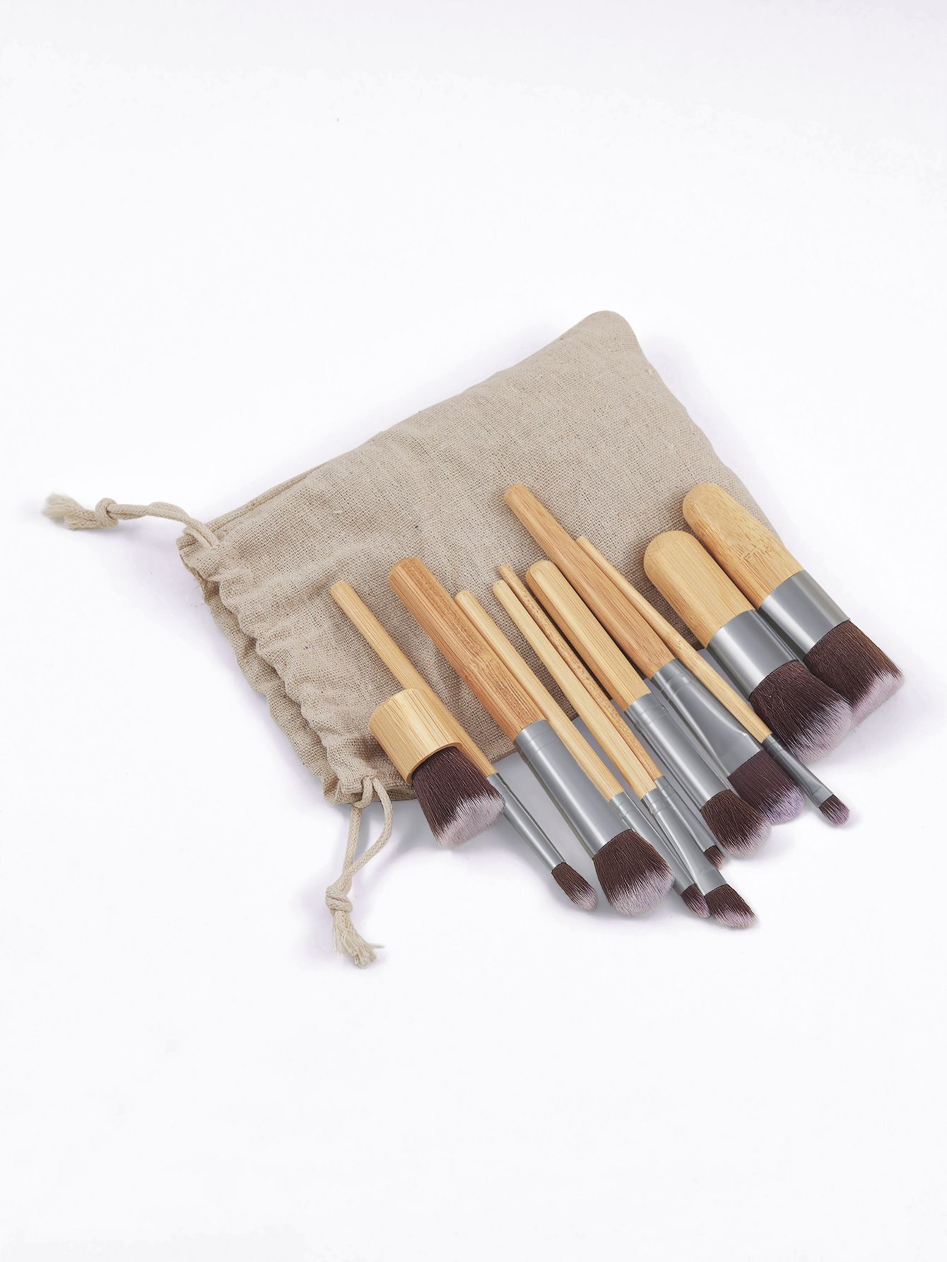 11Pcs/Pack Natural Bamboo Handle Makeup Brushes Set High Quality Foundation Blending Cosmetic Make Up Tool Set With Cotton Bag