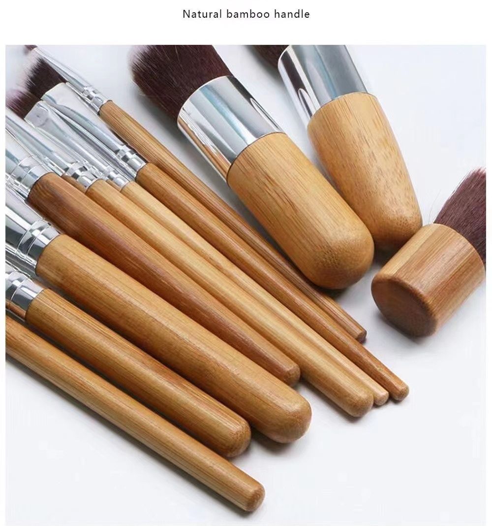 11Pcs/Pack Natural Bamboo Handle Makeup Brushes Set High Quality Foundation Blending Cosmetic Make Up Tool Set With Cotton Bag