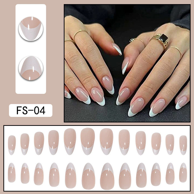 24Pcs/Set Almond Gradient Press On Nail Art Wearable Fake Nails Pointed Simple Ballet Coffin Reusable False Nails Tips Finished