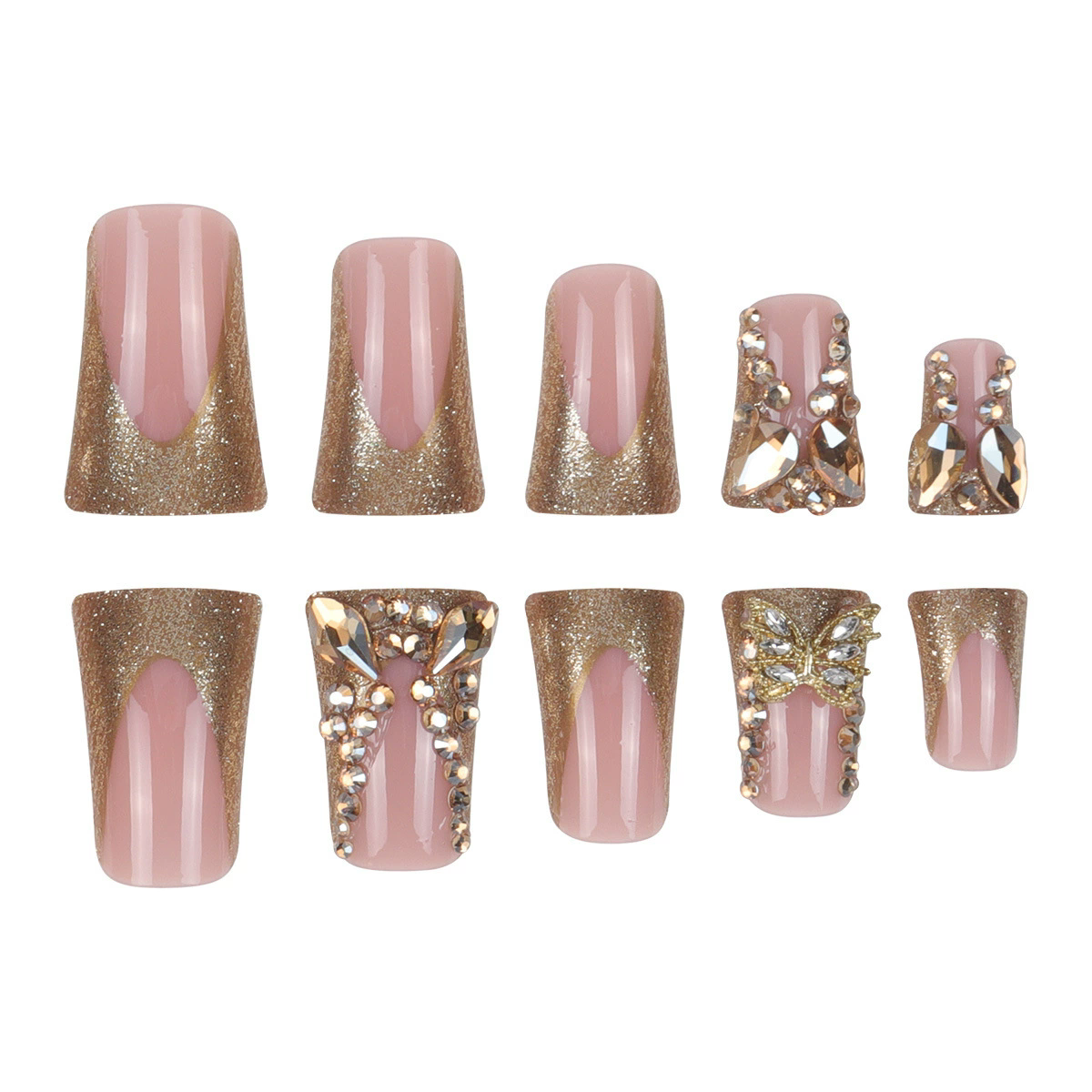 24Pcs/set Medium Length French Fake Nails Blue Pink Halo Glossy False Nail Artificial Acrylic Press On Nails Art tips Removable