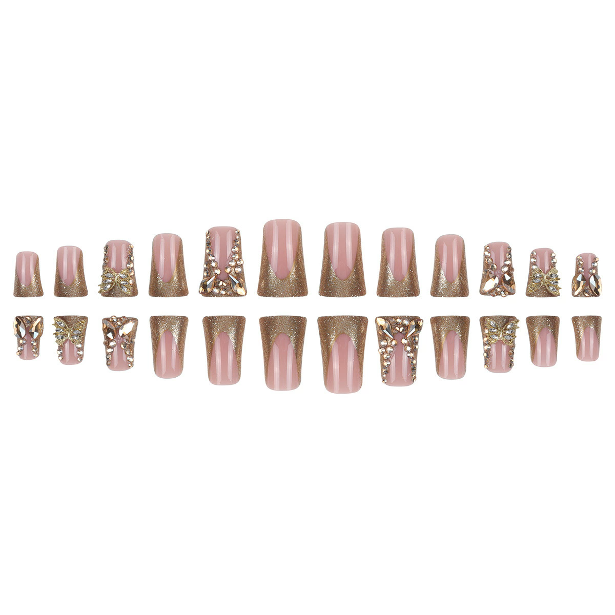 24Pcs/set Medium Length French Fake Nails Blue Pink Halo Glossy False Nail Artificial Acrylic Press On Nails Art tips Removable