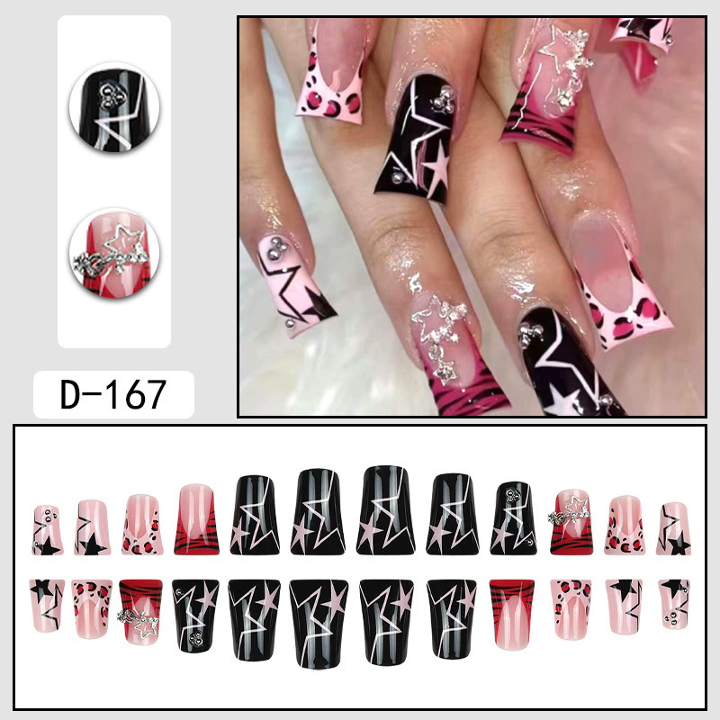 24Pcs/set Medium Length French Fake Nails Blue Pink Halo Glossy False Nail Artificial Acrylic Press On Nails Art tips Removable