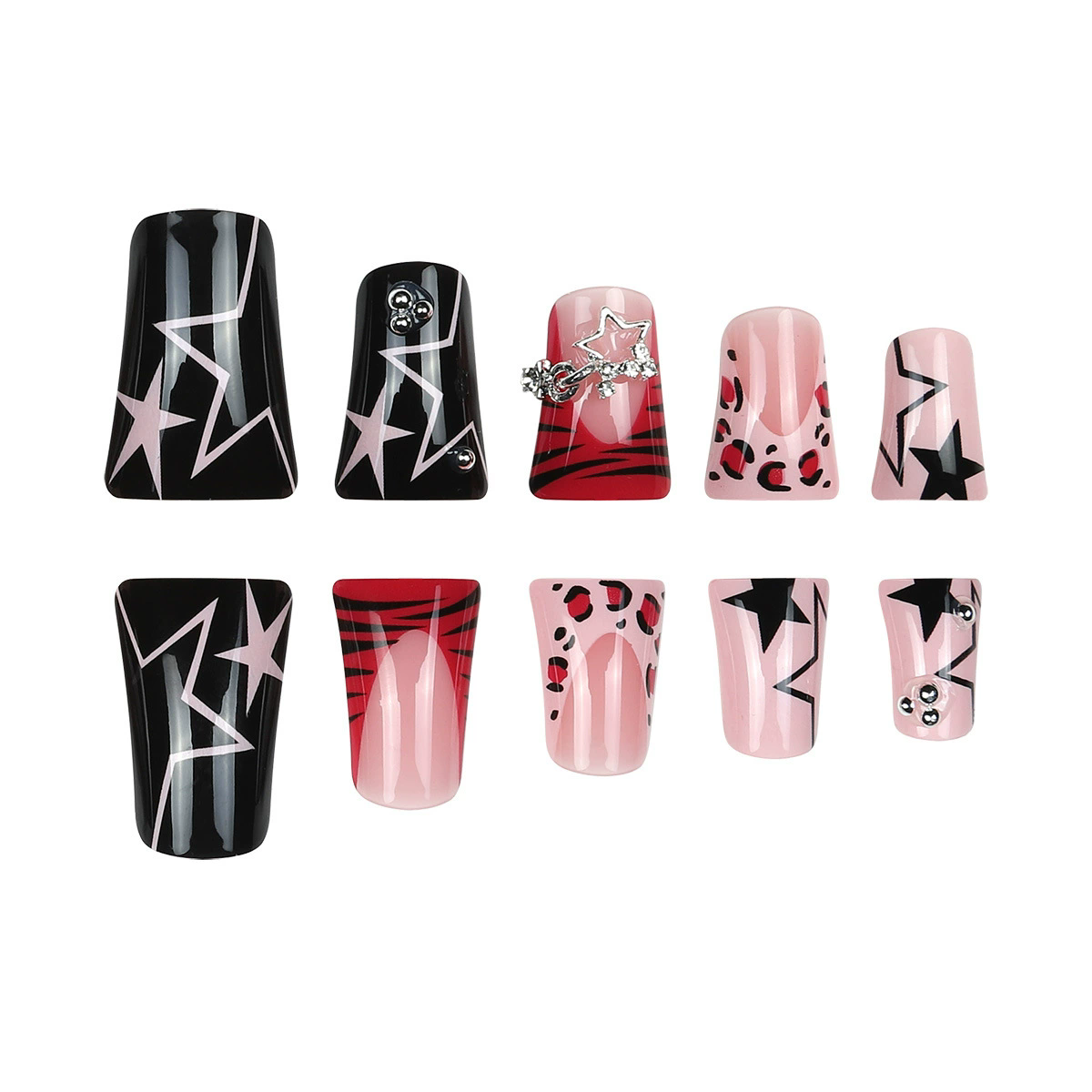 24Pcs/set Medium Length French Fake Nails Blue Pink Halo Glossy False Nail Artificial Acrylic Press On Nails Art tips Removable