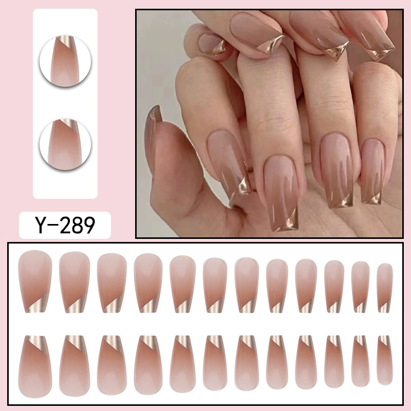 24pcs Gradient Fake Nails French Ballerina Nail Waterproof Faux Medium Coffin false nails Fingernails Press on Nails Tips view 10