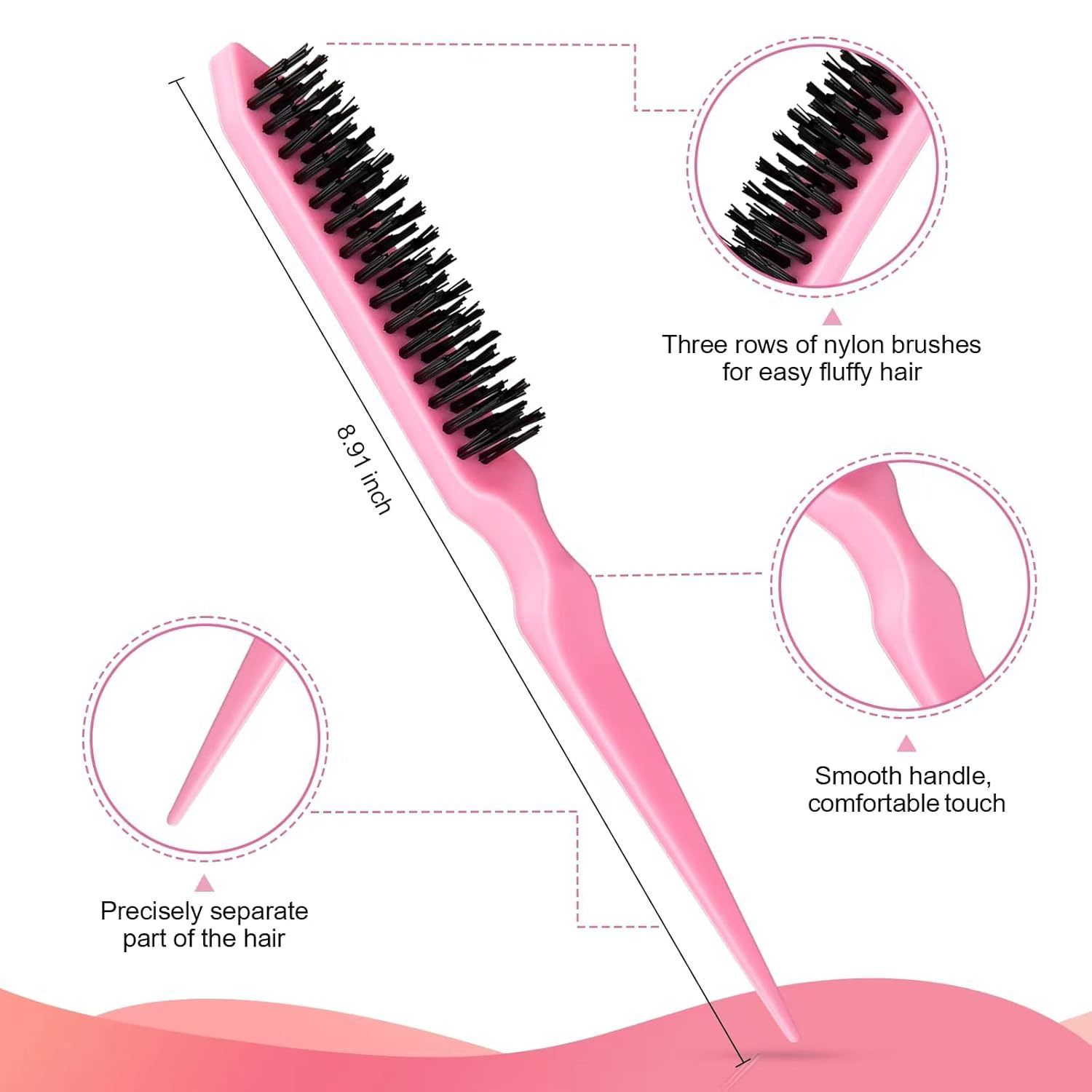 8pcs Hair Styling Comb Set Teasing Hair Brush Triple Teasing Comb Rat Tail Combs Edge Brush Hair Tail Tools Braid Tool Loop