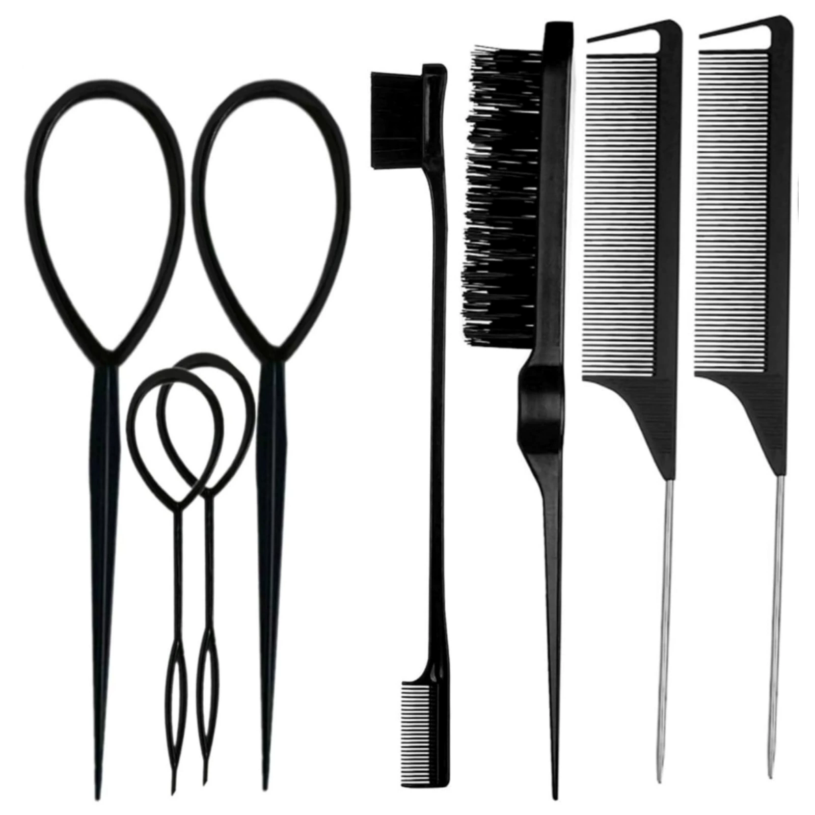8pcs Hair Styling Comb Set Teasing Hair Brush Triple Teasing Comb Rat Tail Combs Edge Brush Hair Tail Tools Braid Tool Loop