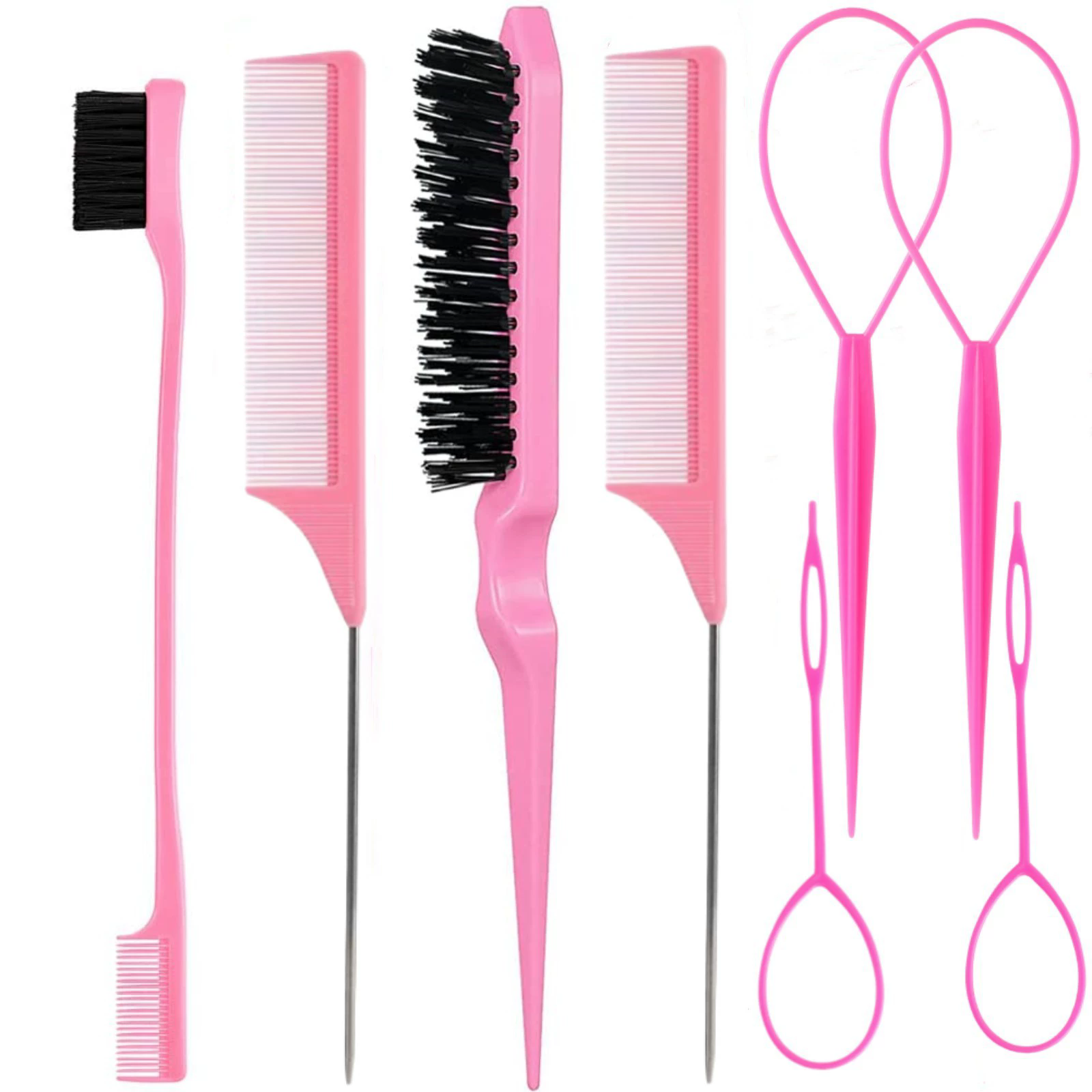 8pcs Hair Styling Comb Set Teasing Hair Brush Triple Teasing Comb Rat Tail Combs Edge Brush Hair Tail Tools Braid Tool Loop