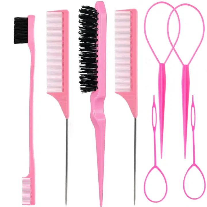 8pcs Hair Styling Comb Set Teasing Hair Brush Triple Teasing Comb Rat Tail Combs Edge Brush Hair Tail Tools Braid Tool Loop