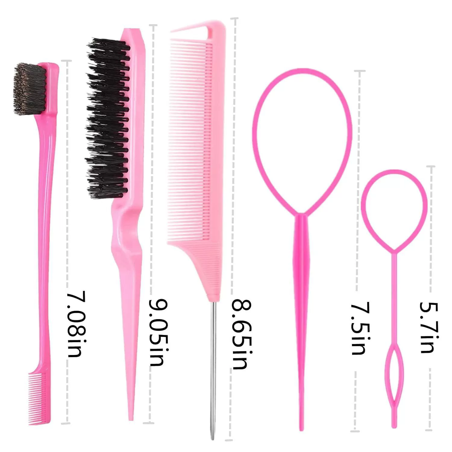 8pcs Hair Styling Comb Set Teasing Hair Brush Triple Teasing Comb Rat Tail Combs Edge Brush Hair Tail Tools Braid Tool Loop